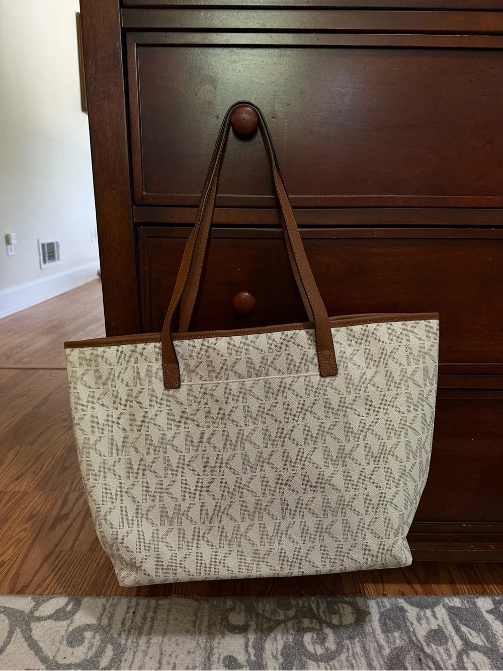 Michael Kors Cream Logo Tote with Brown Trim - Picture 2 of 3
